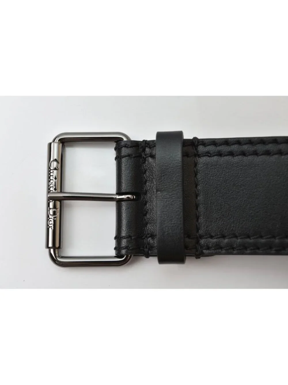 Dior Belt Leather Black Silver Business